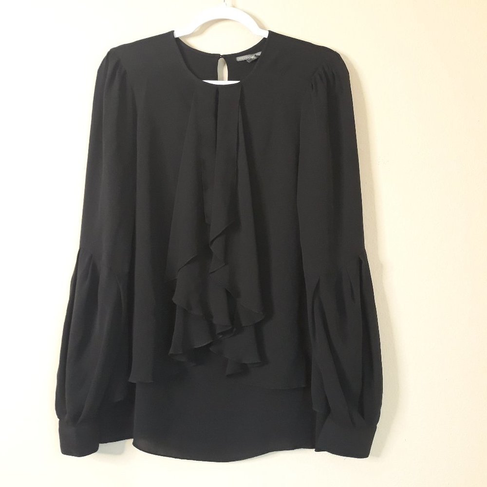Proenza Schouler Black Ruffle Front Long Sleeve Blouse
